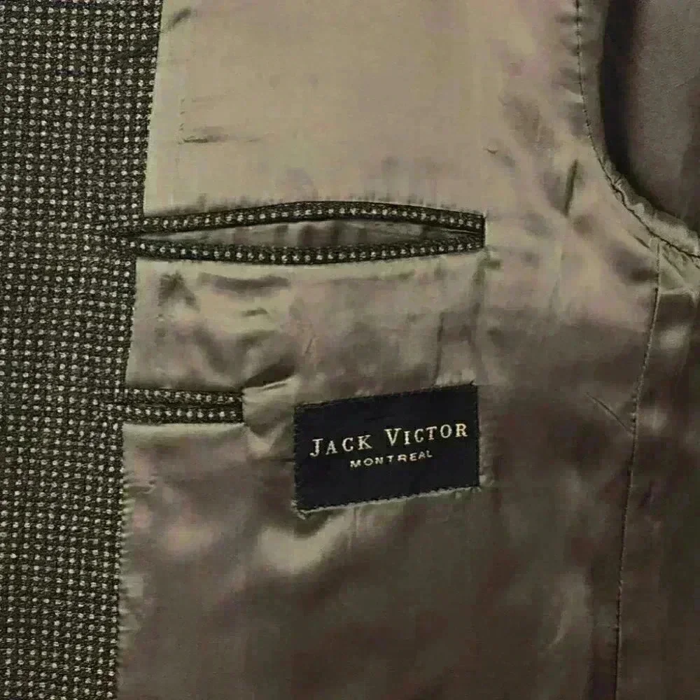 Jack Victor Super 100s Mens 46L 2 Button Blazer Sport Coat Brown Wool Box Check